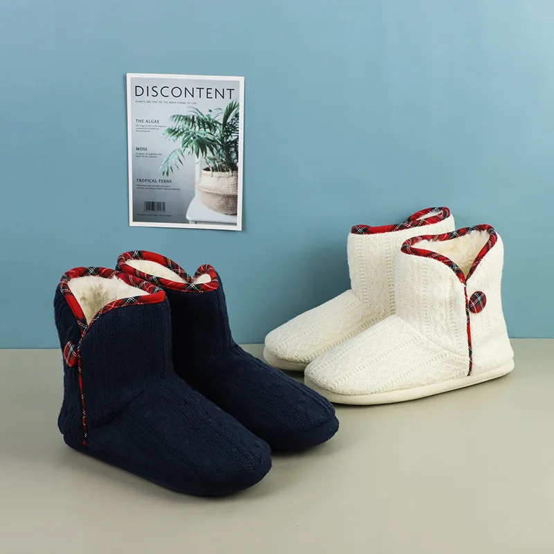 

British Style Cotton Home Slippers 2021 New Warm Winter Nest Shoes Woolen Mid-Tube Women Slipper Shoes
