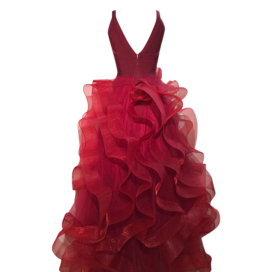 

Adyce New Summer Women's Spaghetti Strap Lace Bandage Dress 2021 Sexy V Neck Ruffles Floor Length Celebrity Evening Party Dress