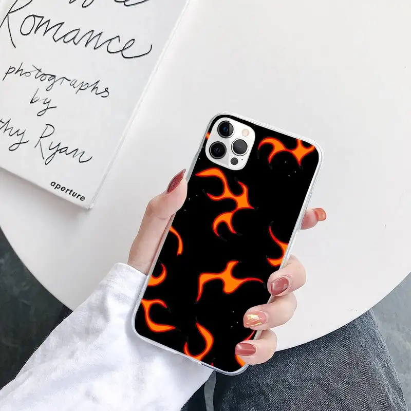 

Fashion Green Red Flame Pattern Phone Case For iPhone 7 8 Plus 11 12 ProMax X XR XS Max Back Cover