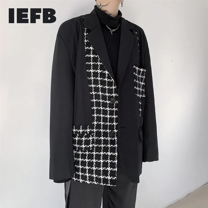 Пиджак IEFB мужской в стиле пэчворк Свободный Асимметричный пиджак японском