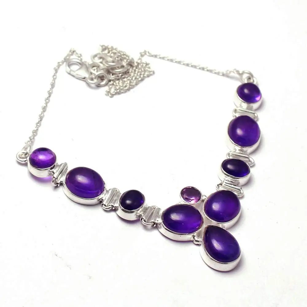 Genuine Amethyst Necklace 925 Sterling Silver 48 cm MHBNE0208 | Украшения и аксессуары