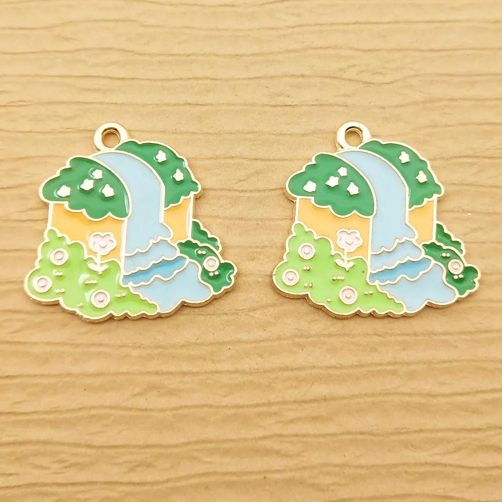 

10pcs 23x24mm Enamel Flower Mountain River Charm for Jewelry Making Fashion Earring Pendant Necklace Bracelet Accessories Craft