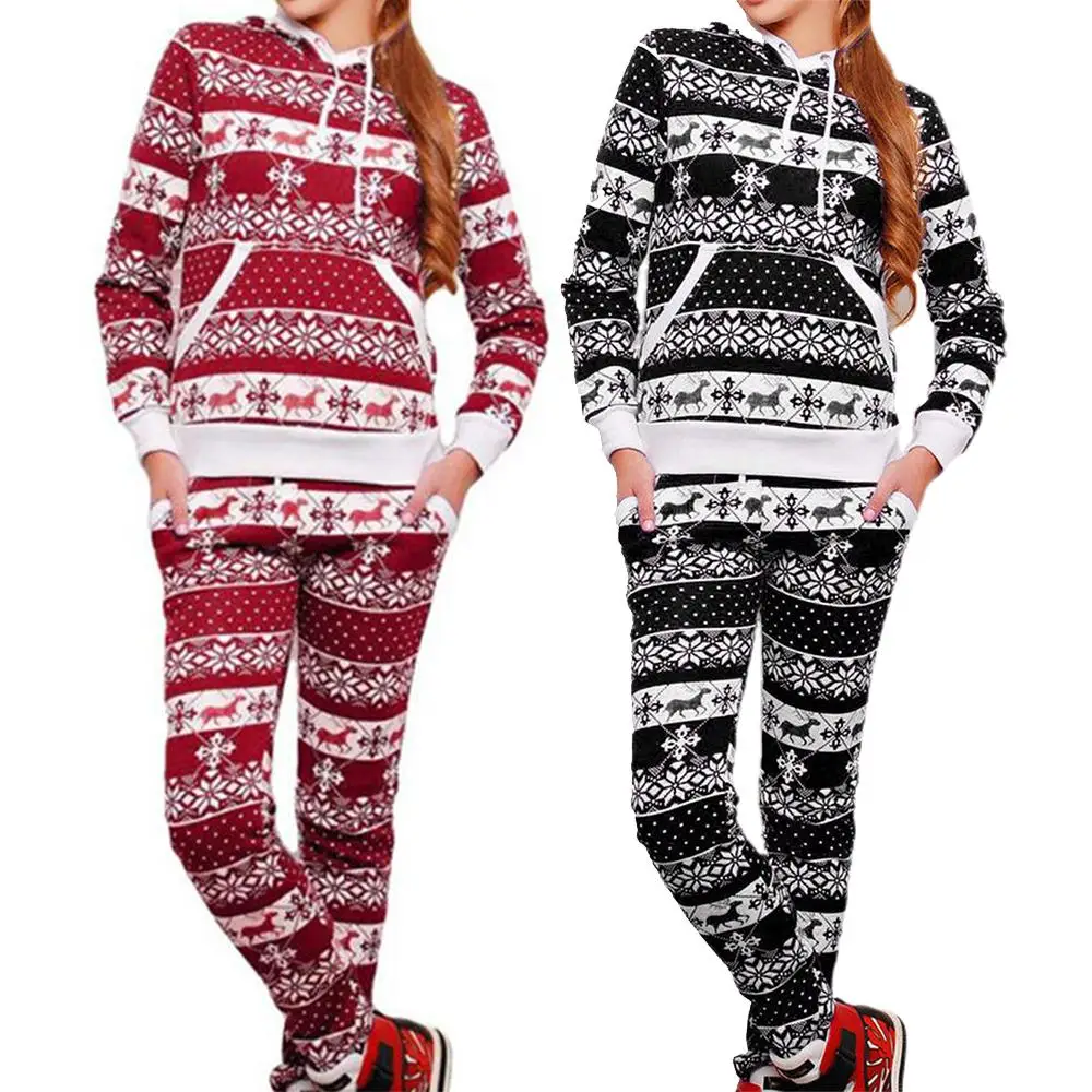 

Womens Christmas Hoodies Set Xmas Printing Hooded Sweatshirt Pants Casual Two Piece Outfits