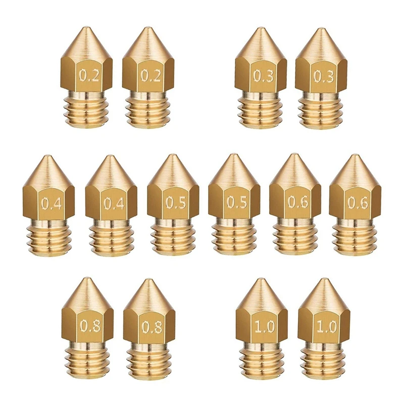 Латунная насадка для экструдера MK8 14 шт. 3D-принтера Makerbot с 7 размерами 0 2 мм 4 5 6 8 1 (2 e