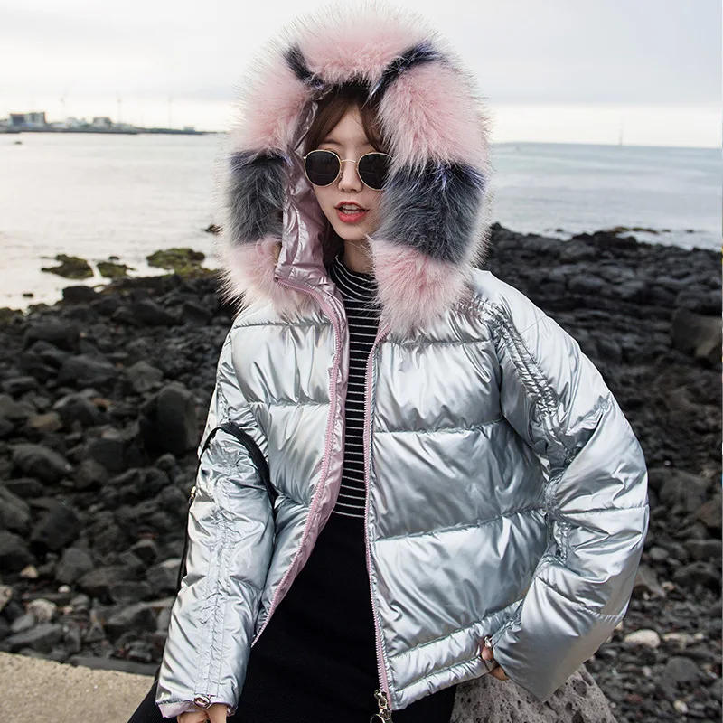 2019 Winter Glossy Down Parka women's jackets large sizes Warm Blue Thick Loose Coat Women Jacket Outerwear |