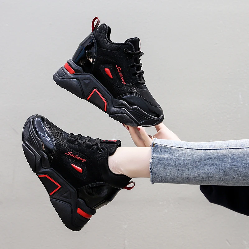 

Women Sport Sneakers Cross Tied Plush Keep Warm Platform Comfortable Thick Bottom Round Toe Woman Chunky Running Shoes