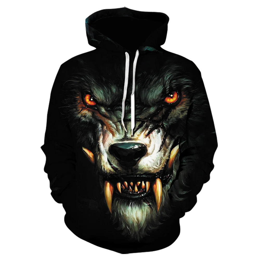 Mens Hoodie Black 3D Printing Ghost Wolf Funny Graphic Sweatshirt Men Streetwear Clothes winter Hip Hop Hoody Harajuku hoodies | Мужская