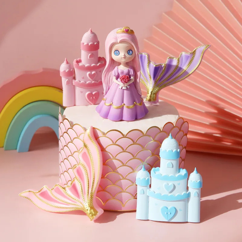 

Pink Castle Girl Bow little Princess Girl's Happy Birthday Cake Topper Kid Party Supplies Pink Love Gifts