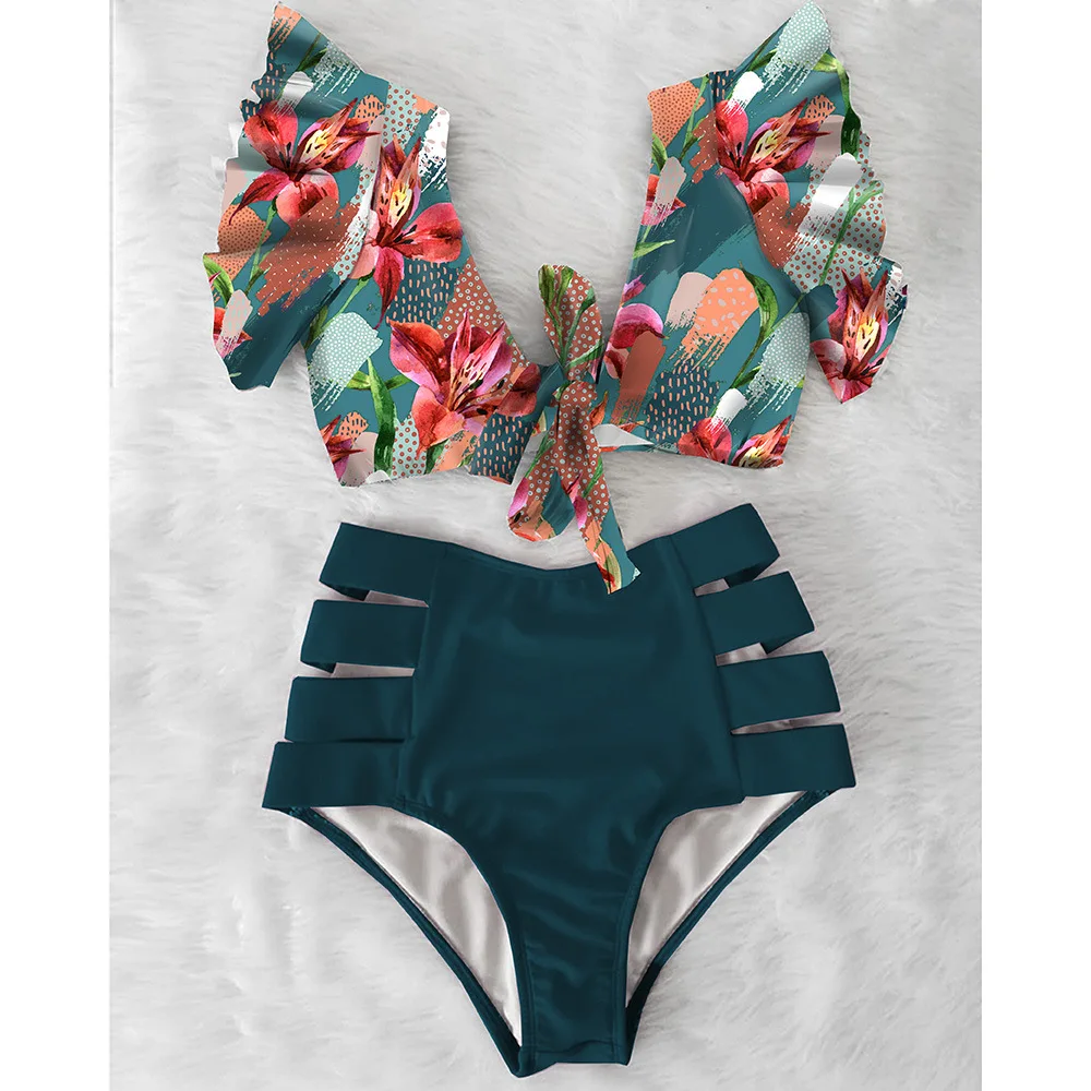 

design and color to Ruffle printed bikini high waisted swimsuit