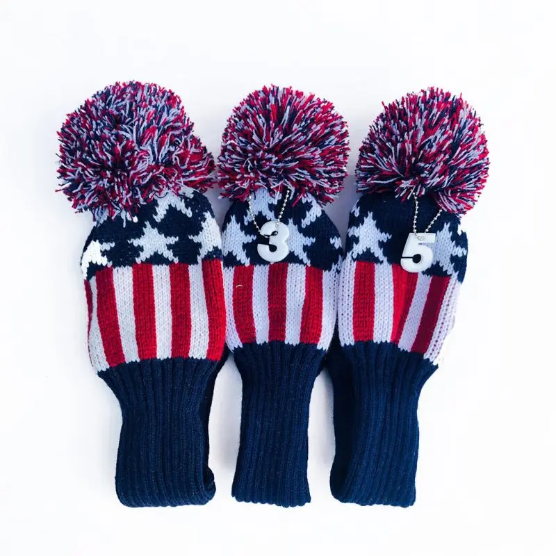 

3 Pcs Vintage Knitted Golf Headcover Driver Sock Club Wood Head Covers Protect