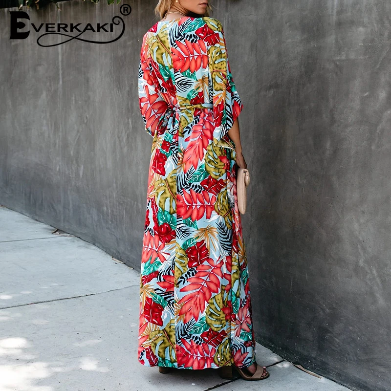 Everkaki Long Dress Women Boho Floral Print Sashes Loose Summer Vestidos Beach Casual Ladies Maxi Dresses Female 2020 Spring New | Женская