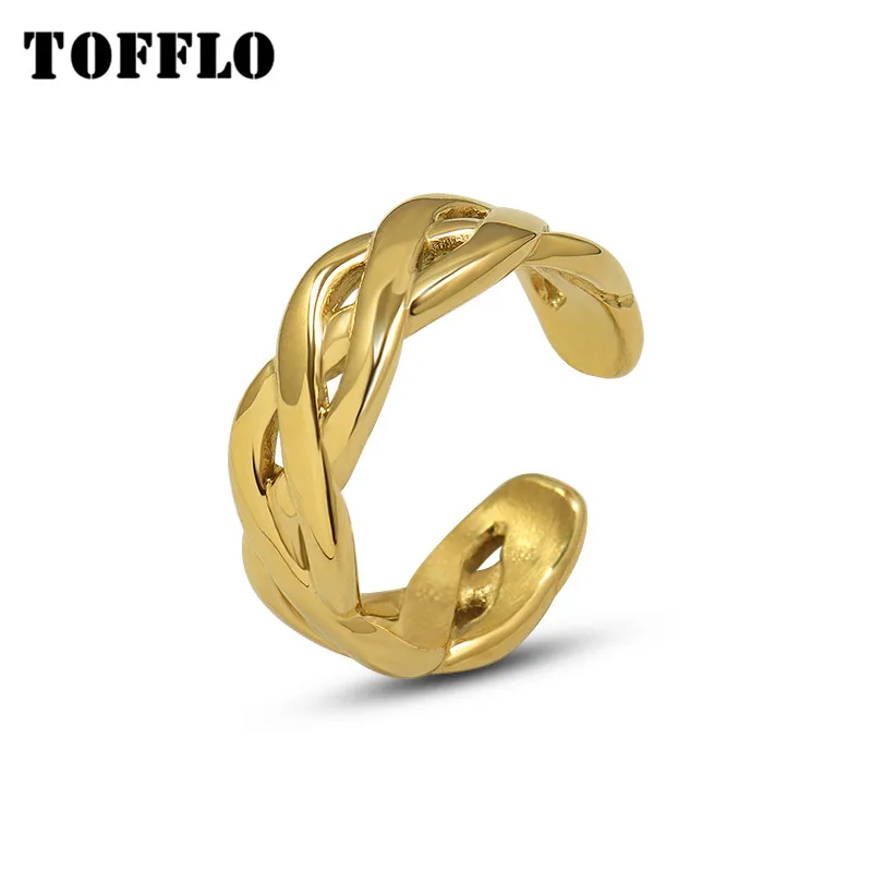 

TOFFLO Stainless Steel Jewelry Knot Staggered Ring Women's Fashion Opening Ring BSA197