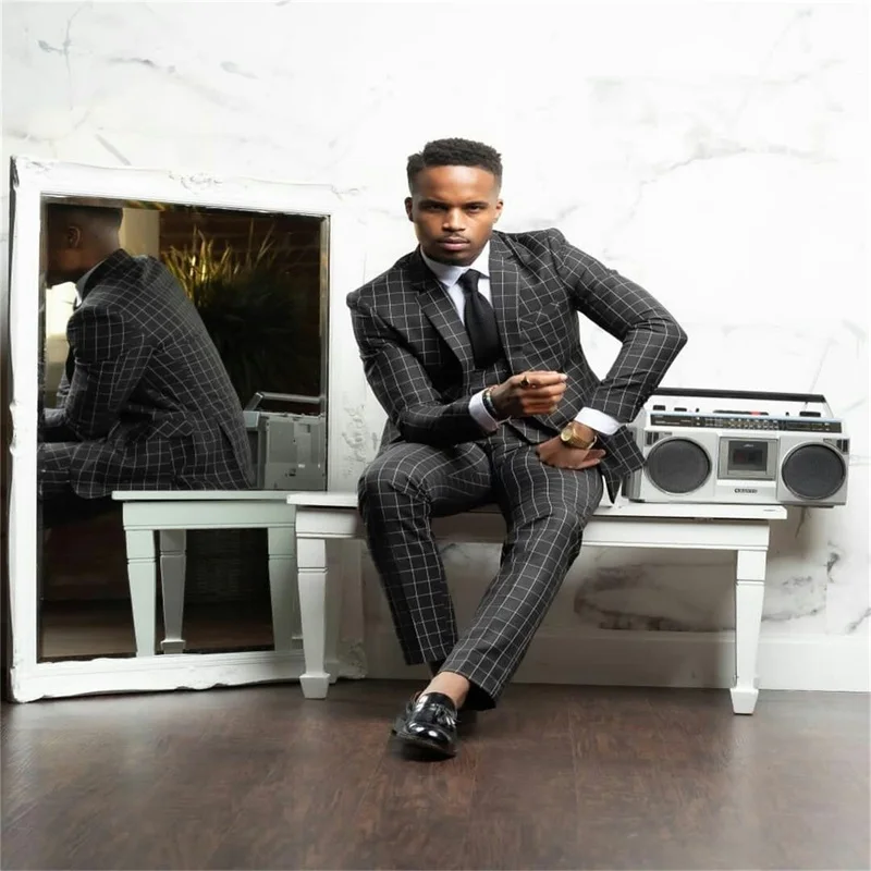 Мужские костюмы из 3 предметов черная клетчатая новейшая Современная формальная