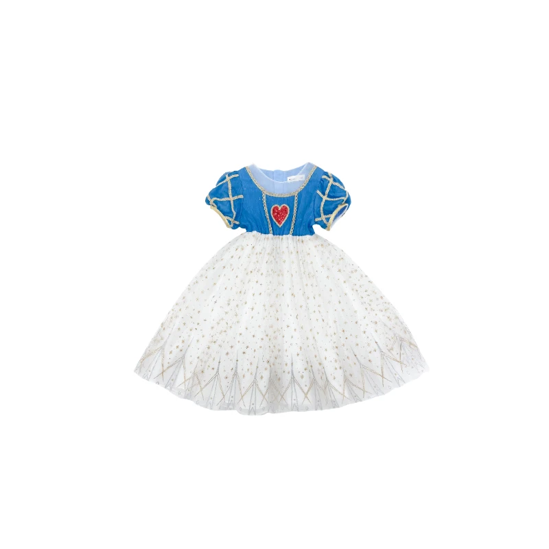 

Mila Chou 2021 Summer Girls Snow White Dress Children's Net Gauze Puffy Dress Kids Star Pattern Stitching Gauze Skirt Dress 2-8Y