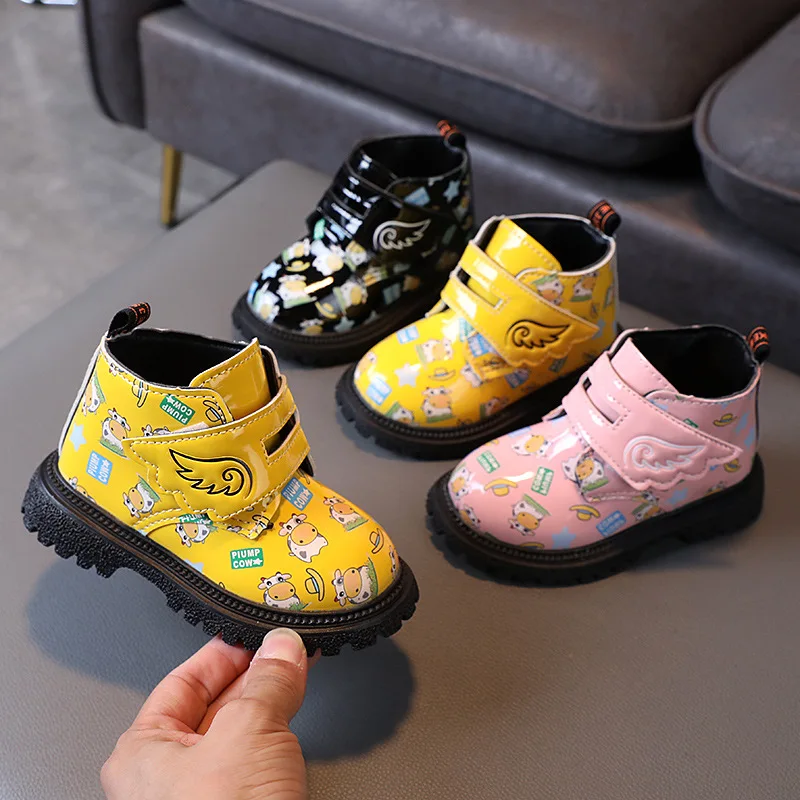 

Осень 2021, детские ботинки Martin с мультяшным рисунком, короткие ботинки, модные кожаные ботинки на мягкой подошве для мальчиков и девочек X