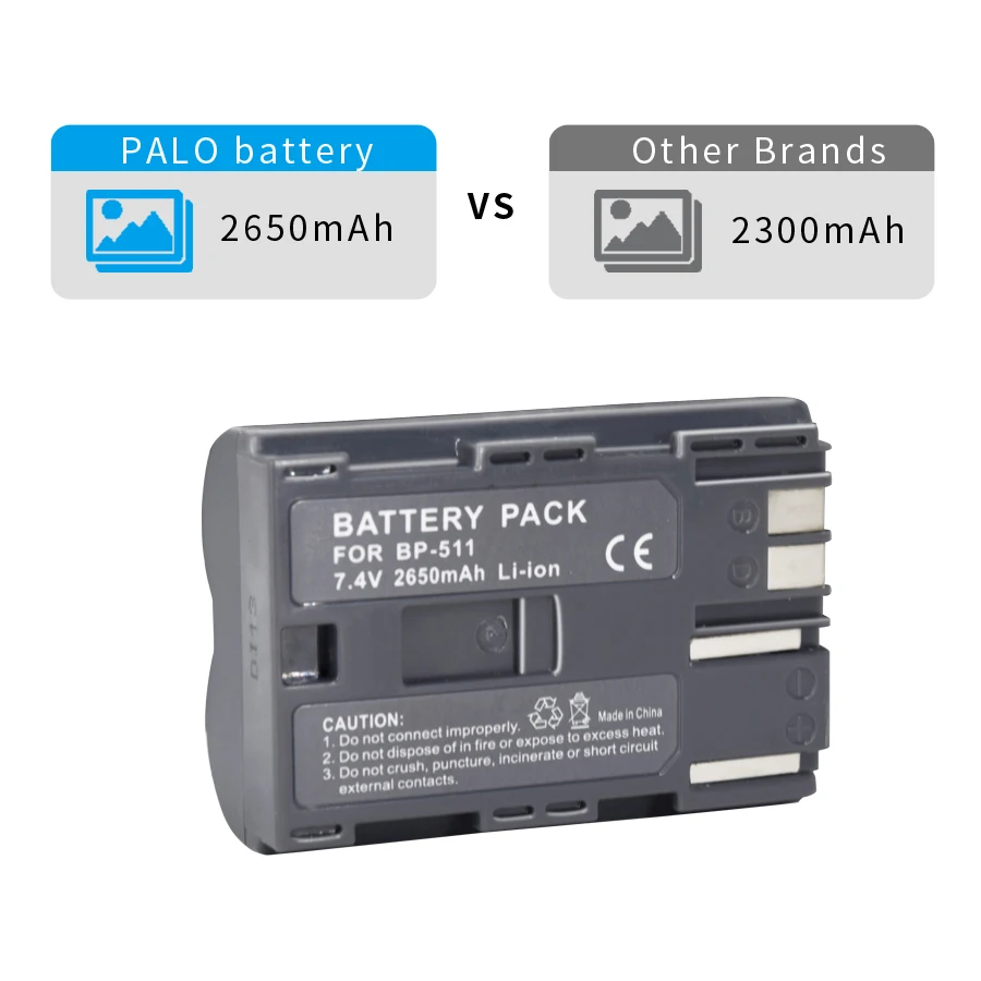 PALO 7 4 V 2650mAh bp-511 BP 511 Цифровые Батареи камера + cargador зарядное устройство Canon EOS D60 300D 5D