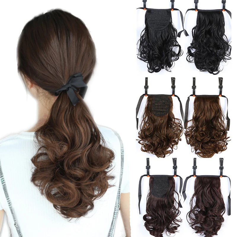 Накладные волосы LUPU Короткие вьющиеся конский хвост накладные на клипсе