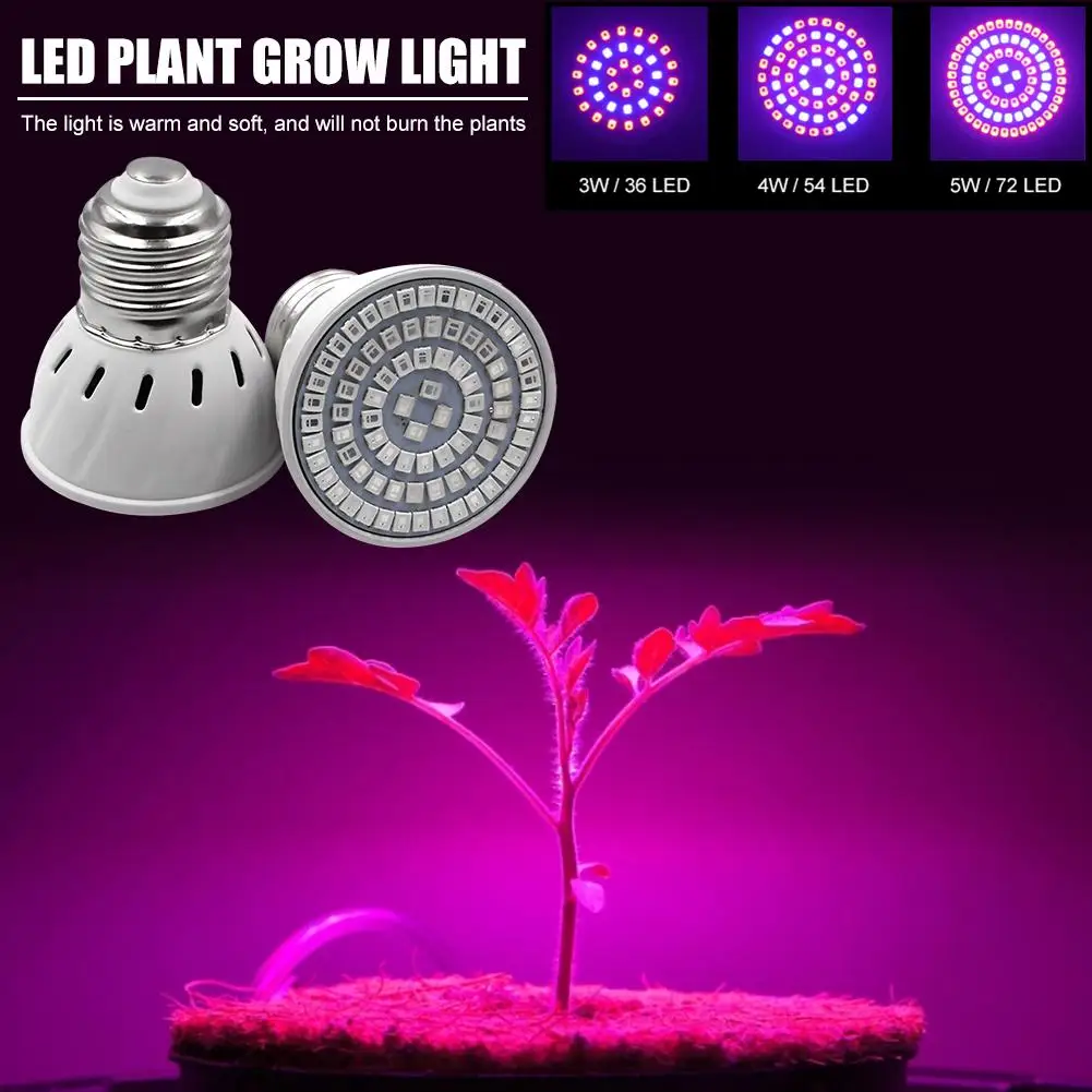 

High-quality 3W 4W 5W E27 LED Full Spectrum Grow Light Bulb 2835LED Plant Grow Lamp Warm Soft with Plastic Shell 220V 60lm/W