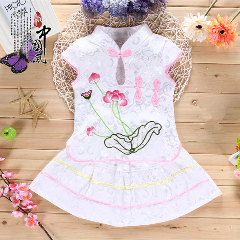 Традиционная китайская одежда для детей летнее платье с вышивкой комплект