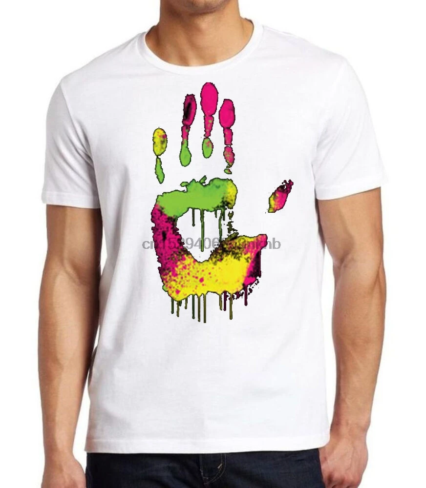 Новая мужская белая футболка с рисунком неоновых красок |