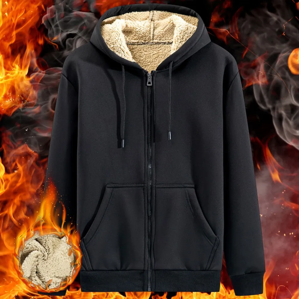 Зимняя мужская Толстовка темно-серое флисовое пальто с длинным рукавом на молнии