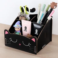 1pcs multi function cat panda rabbit cosmetics desktop storage box wooden fashion creative cartoon pen holder 111315cm