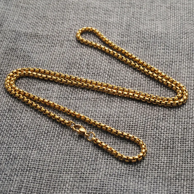 

3MM Gold Color Stainless Steel Chains For Hip Hop Pendant Necklaces Women Men's Party Jewelry Accessories