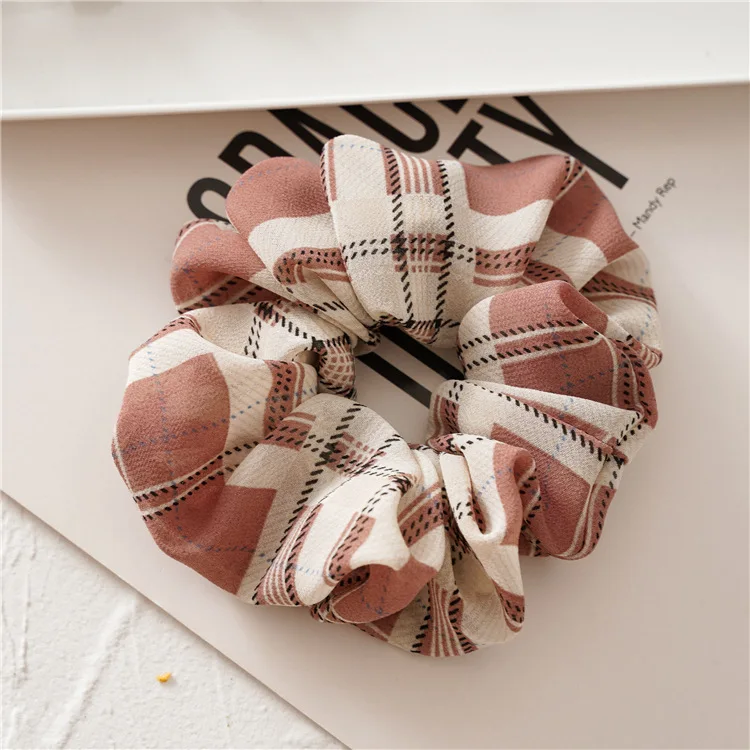 

(7 pieces/lot) New Retro Plaid Ins Style Large Hair Band Women Tying Hair Released Circle Hair Accessories