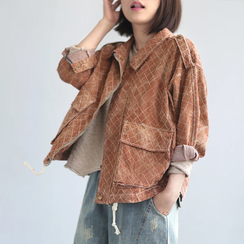 Женские винтажные куртки Johnature повседневные свободные с длинным рукавом и