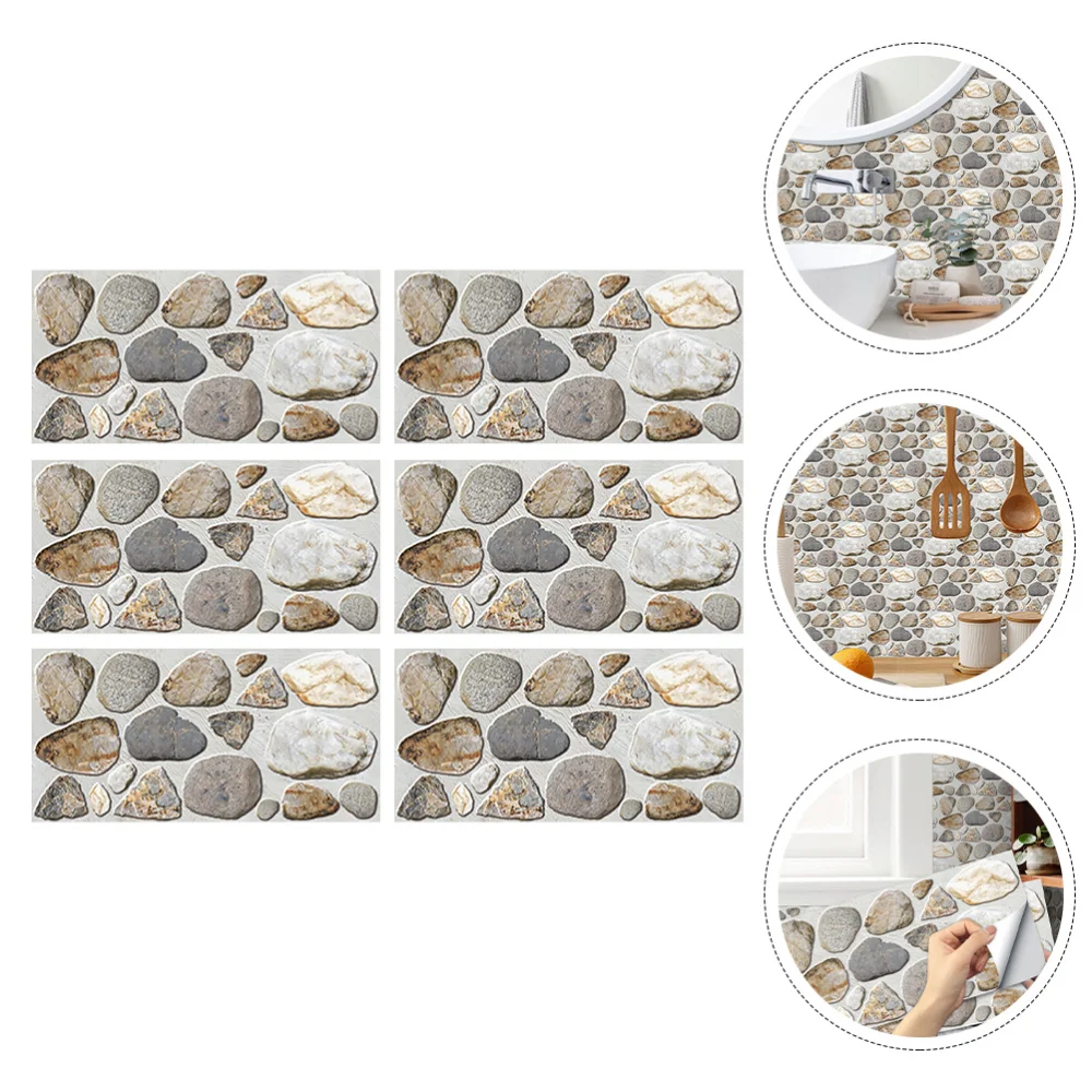 

6 Sheets of Pebble Pattern Wall Stickers Waterproof Wallpaper Oilproof Stickers