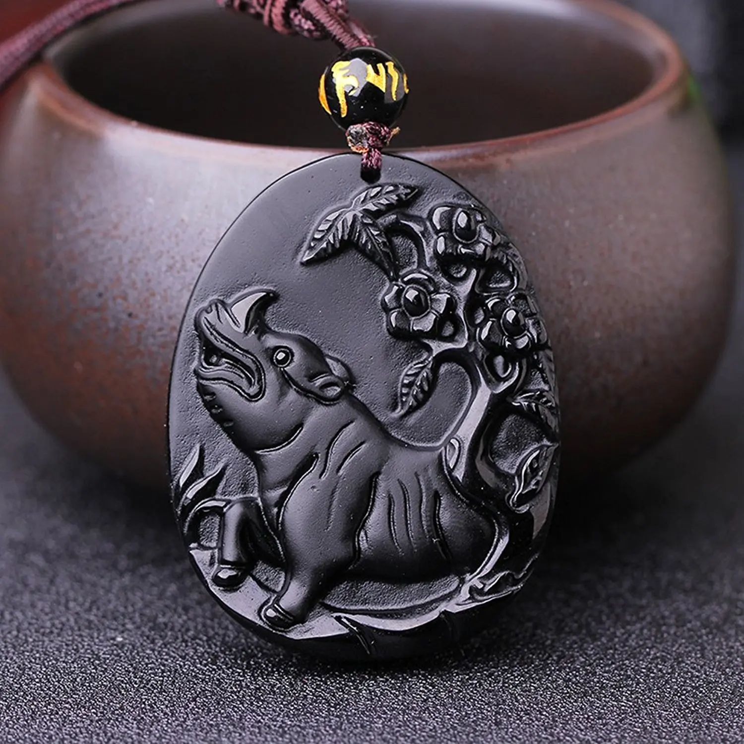 LETSFUN хорошее ювелирное изделие натуральный обсидиан DWild носорог бык животное