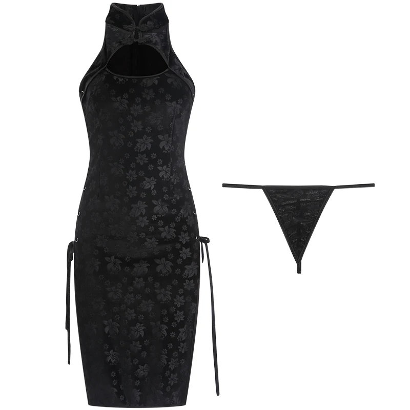 

Woman Chinese Style Velvet Dress Sexy Lingerie Cheongsam Uniform Seduction High Open Split Nightgowns Vintage Party Qipao