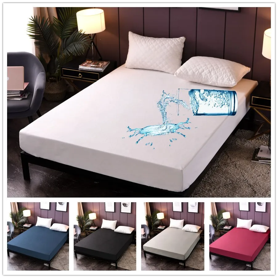 

Waterproof Solid Color Bed Fitted Sheet Changing Pad Adjustable Mattress Covers Four Corners With Elastic Band Multi Size