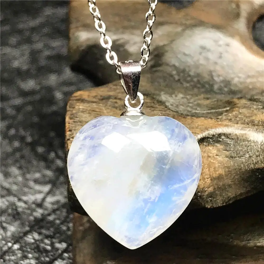 

Pendant Necklace Natural Heart Moonstone Jewelry For Woman Man 16x7mm Beads Blue Light Crystal Gemstone 925 Silver Chains AAAAA