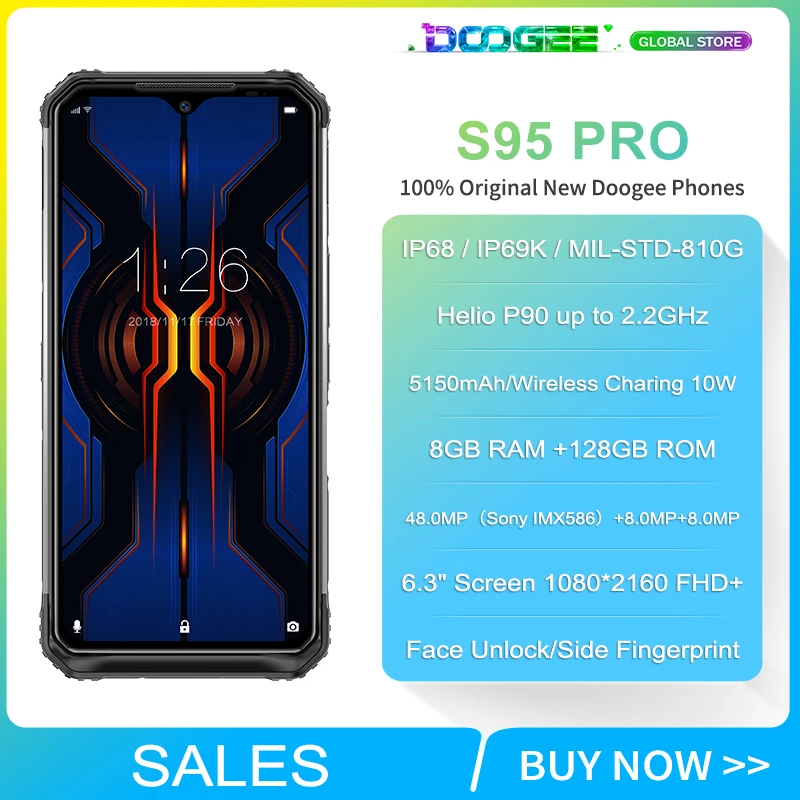Прочный мобильный телефон Doogee S95 Pro IP68/IP69K 6 3 дюйма 8 ГБ 128 тройная камера 48 МП