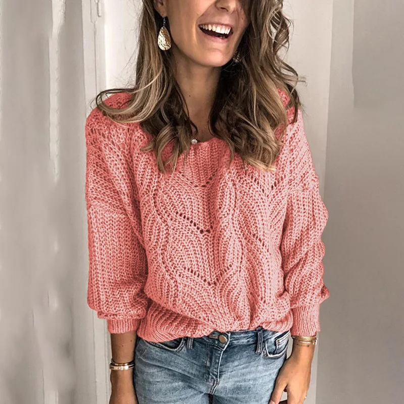 Knitted sweater women pullovers 2020 Autumn and Winter Sweater Solid Color Mohair Pullover Hollow for Women | Женская одежда