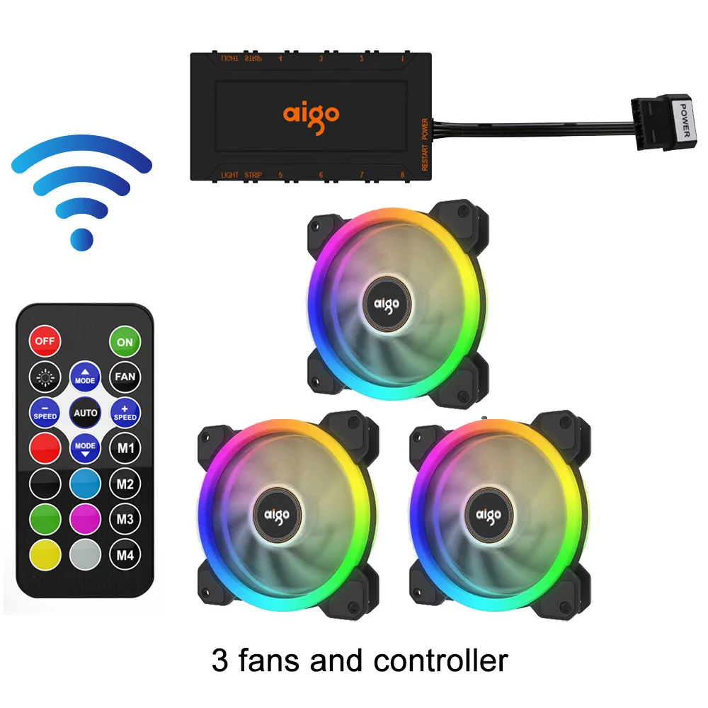 3 fans and IR Remote Aigo DR12 120 мм кулер вентилятор двойной Aura RGB PC Вентилятор охлаждения для компьютера бесшумный игровой чехол с ИК-пультом дистанционного управления am3 am4 - Цвет лезвия: 3 fans and IR Remote