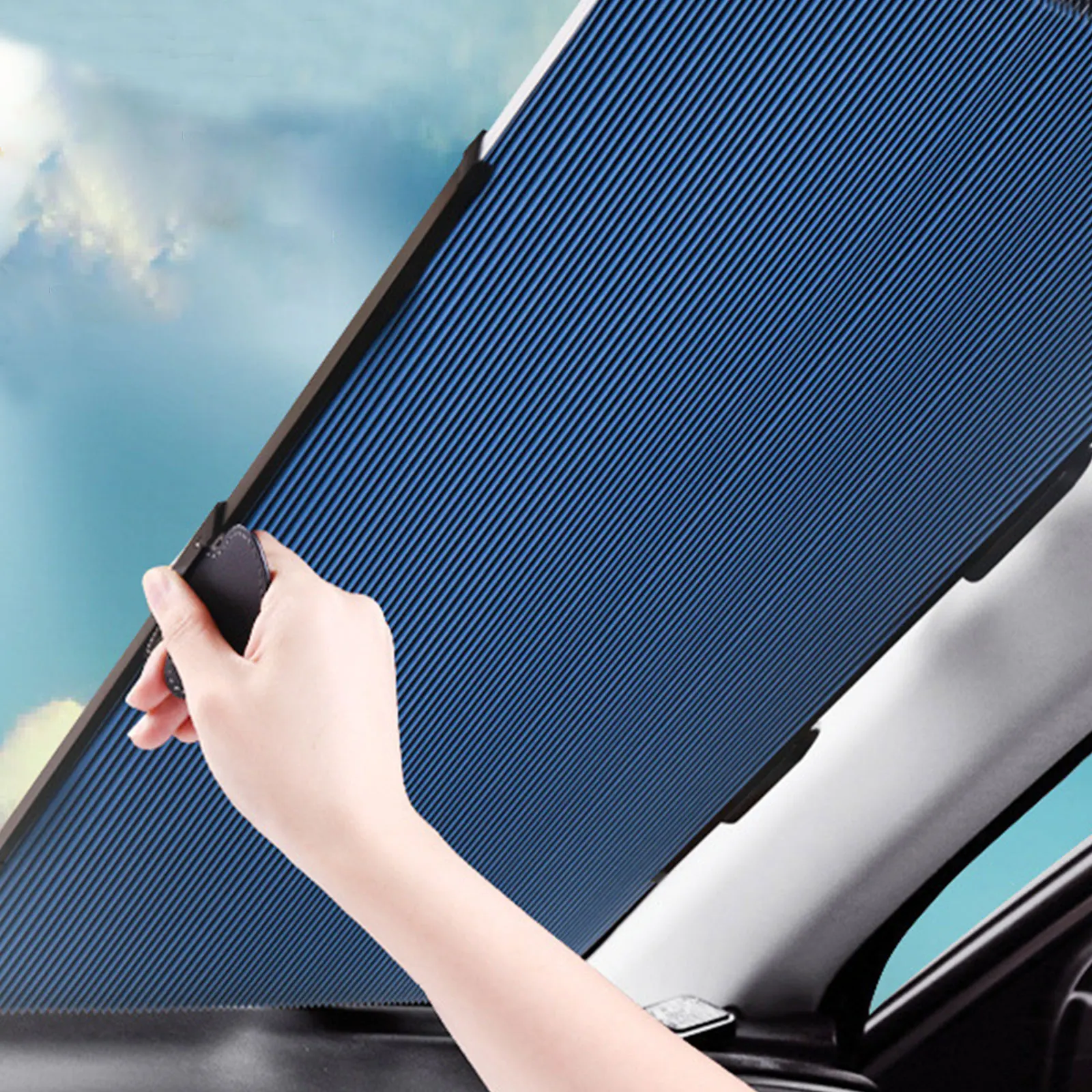 

Retractable Sun Visor, Solid Color/ Printed Pattern Car Windshield Protector for Automobile/ Van/ Truck, Blue/ Navy