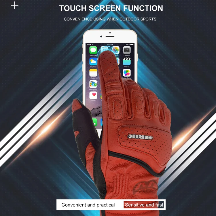 

BERIK Leather Motorcycle Gloves Men Breathable Moto Full Finger Motocross Off-Road Gloves Motorbike Riding Gloves Summer