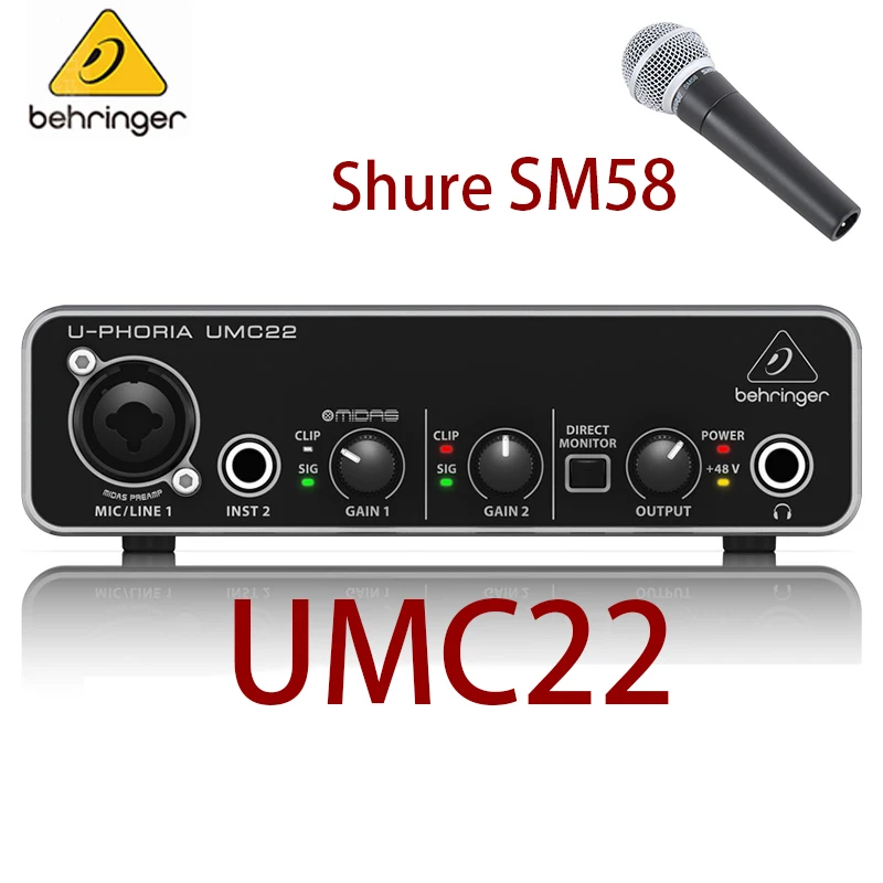 Dinâmico para Microfone Sm58 com Fio Shure Profissional Microfone Vocal Cardióide Ktv Behringer Umc22