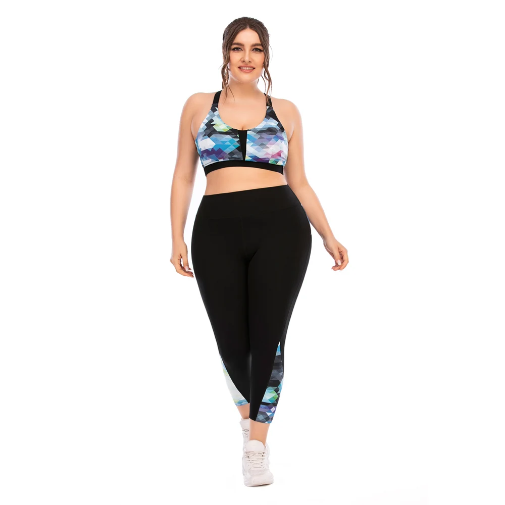 

Plus size Women's Running Sport Sets Sportsuit 2021 New Sportwear Plussize Tracksuit Yoga Suits For Female Bra Long trouser