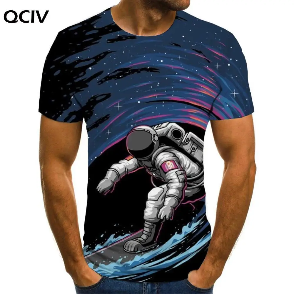 

QCIV Astronaut T-shirt Men Surf T-shirts 3d Galaxy Tshirt Printed Universe Anime Clothes Short Sleeve Hip hop Cool Style O-Neck