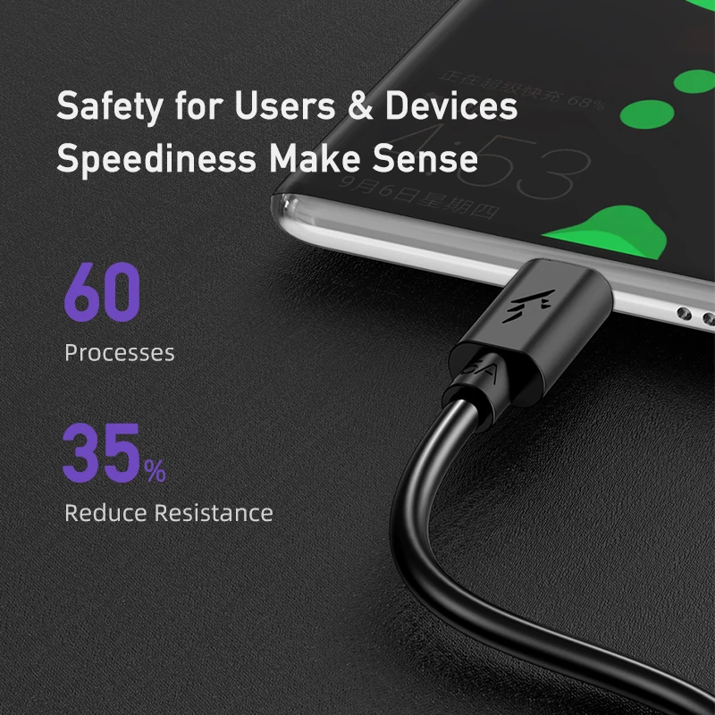 Наушники вкладыши AWEI CL 110T 5A Тип C USB кабеля для передачи данных прочный 1 м быстрой