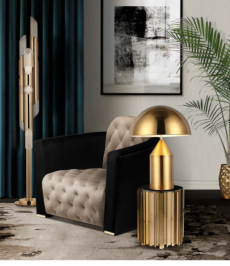 

Modern mushroom table lamp bedroom bedside lamp metal gold black white art living room decoration home lighting lamp