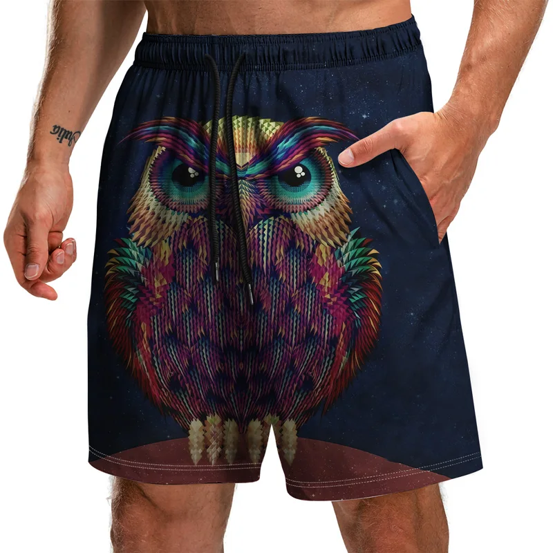 

2021 New Summer Men's And Women's Same Beach Shorts Swimming Sports Owl 3D Printing Surf Shorts Gym Swimsuit Quick-Drying