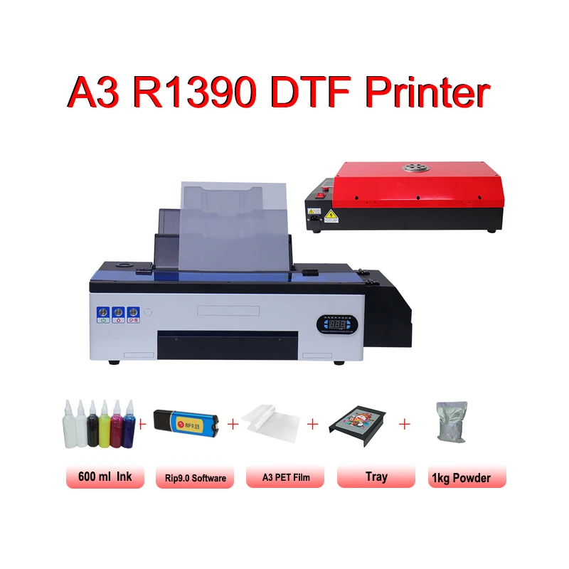 T-shirt Printing Machine R1390 Printhead DTF Printers A3 For T-shirt Leather Hoodies Clothes Heat  Transfer PET Film Printer