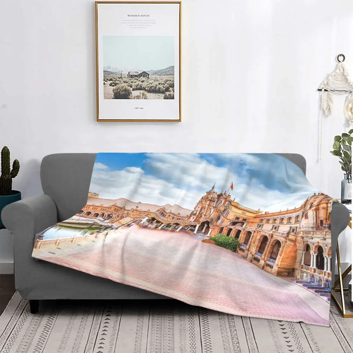 

Manta a cuadros para cama, кубрекеты с изображением площади Испании в севиле, кубреккама двойная, colcha de v