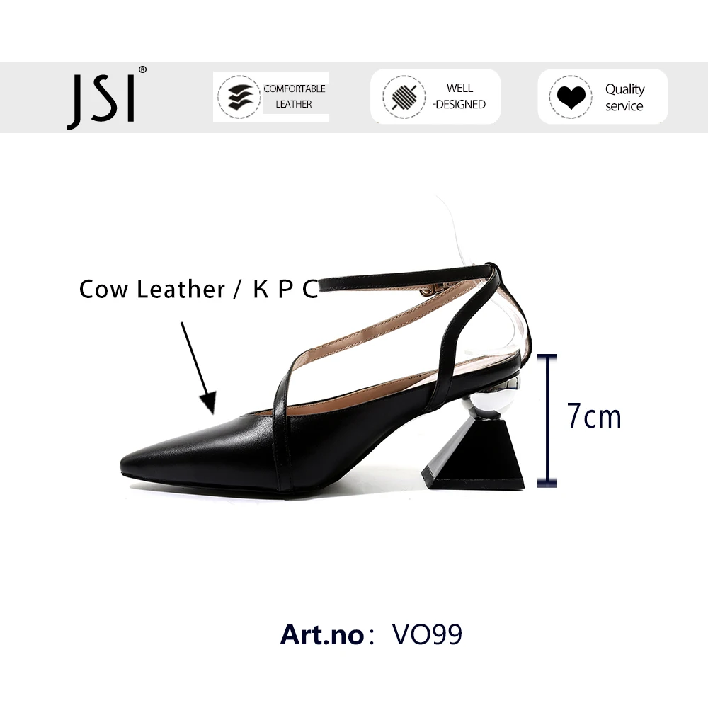 

JSI Spring Autumn Dressing Women Shoes Pumps Genuine Leather Pointed Toe Concise Stylish Strange Heel Ankle Strap Pump VO99