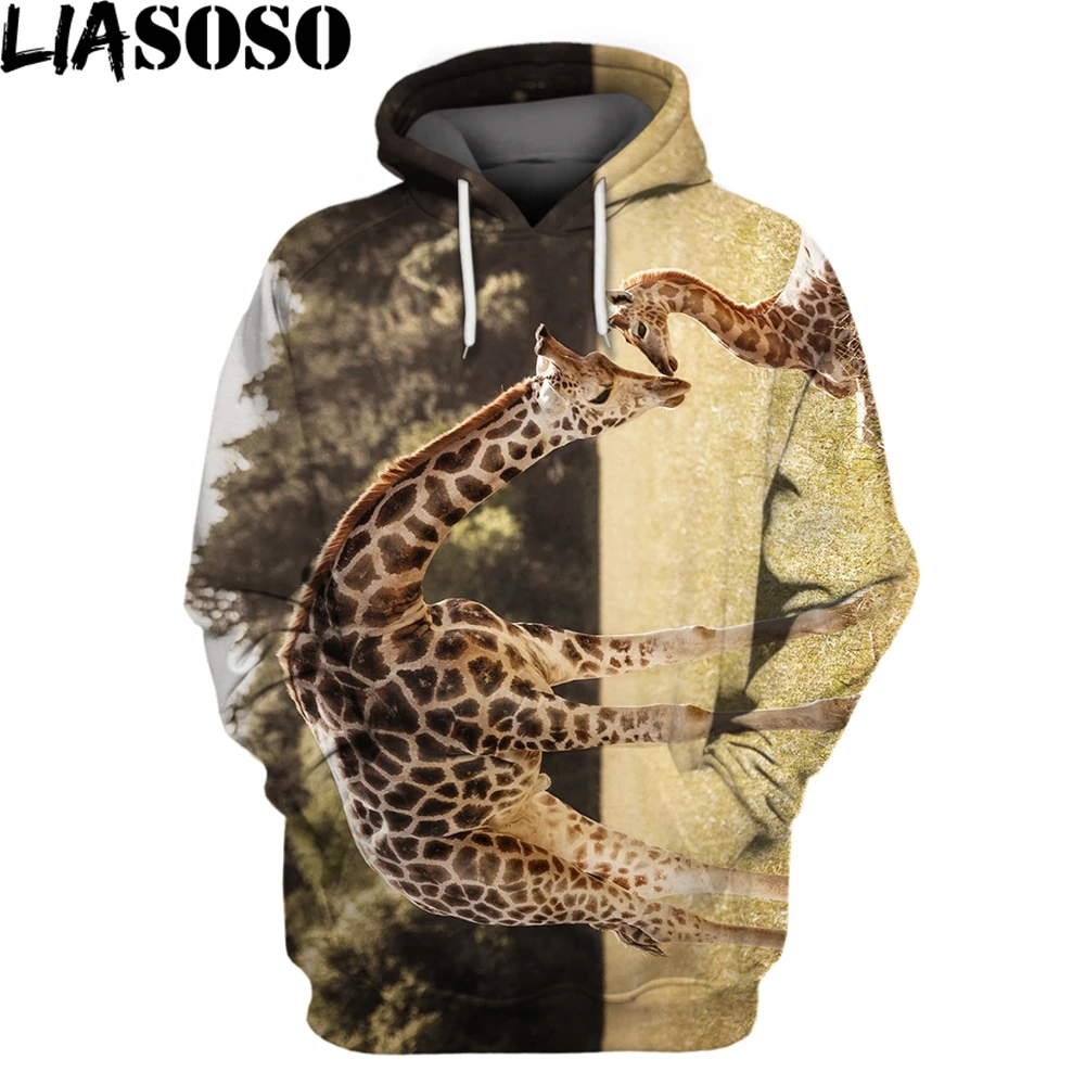 

LIASOSO Giraffe Animal 3D Print Hooded Sweater Women Men Sweatshirt Long Sleeve Longest Neck Creature Herbivorous Refreshing