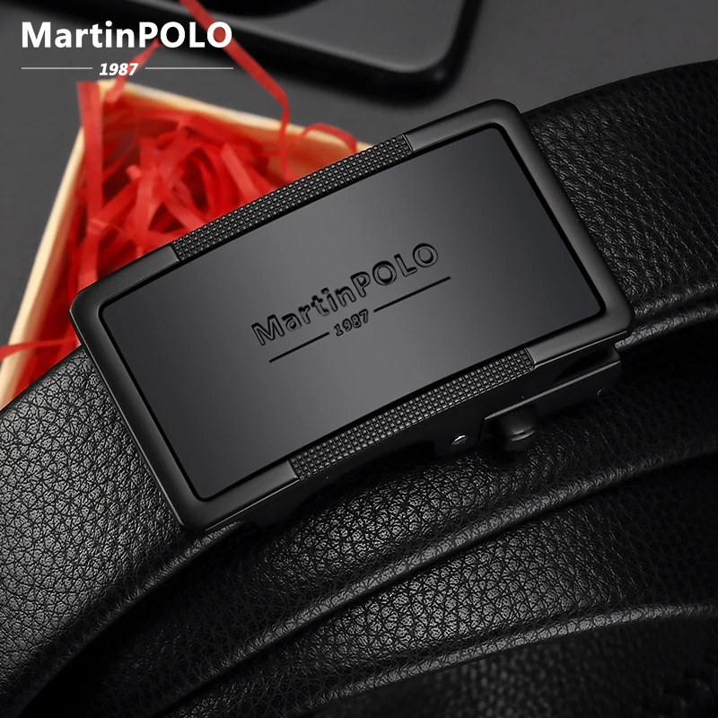 

Ремень MARTINPOLO MP01001P мужской из натуральной воловьей кожи, роскошный пояс в ретро стиле для джинсов с автоматической пряжкой, чёрный